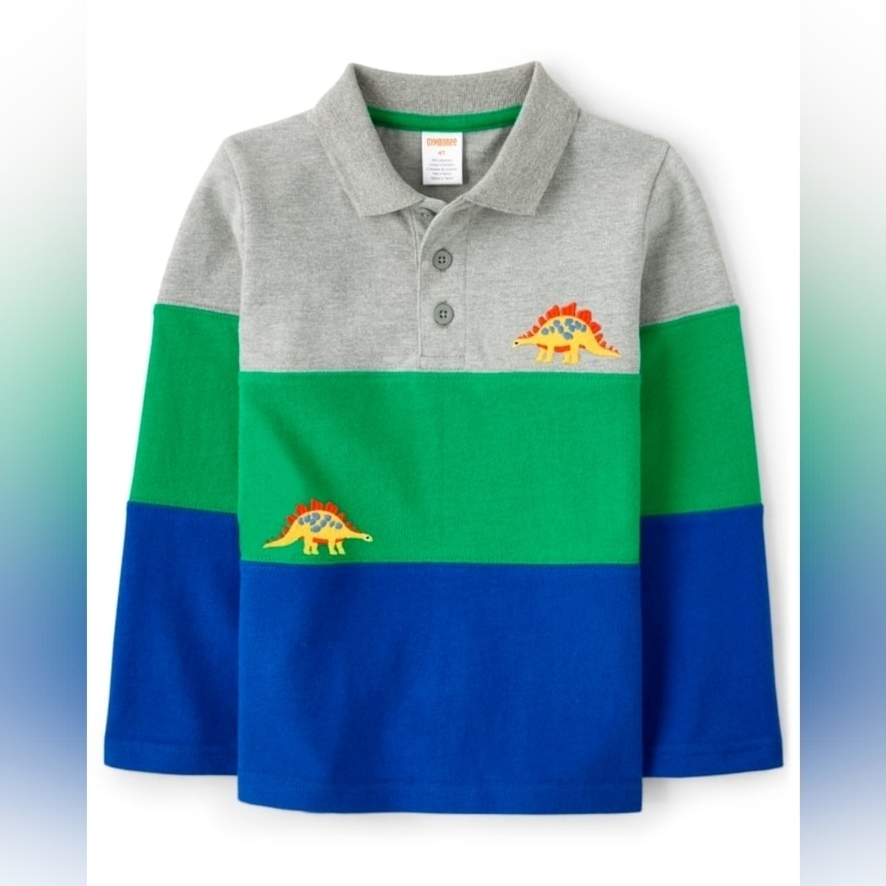 Gymboree 100% Cotton Colorblock Gray Green and Blue Dinosaur Polo Size 5T NWOT